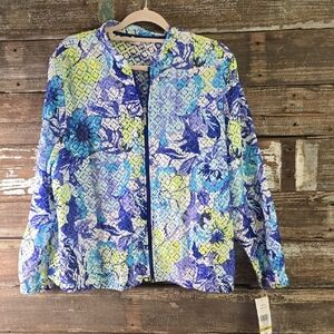 Allison Daley Blue and Purple Bomber Jacket, Size 14P, NWT